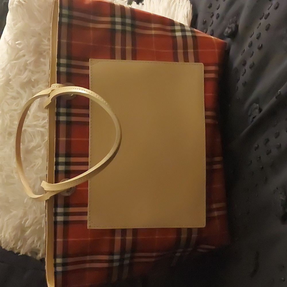 Plaid Tote Bag with Tan Accents